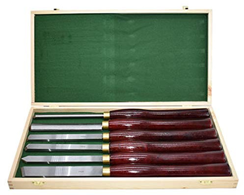 Ensemble de 6 ciseaux pour tour à bois, tour à gouge à bois avec étui de rangement en bois, outils de tournage sur bois pour le travail du bois, gouge, lance de séparation oblique, poignées en bois
