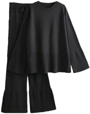 2 Teiliges Herbst Pullover Set Für Damen Dicker Warmer Strickpullover Und Hosenanzug Lockere Lässige Damen Stricksets Black One Size