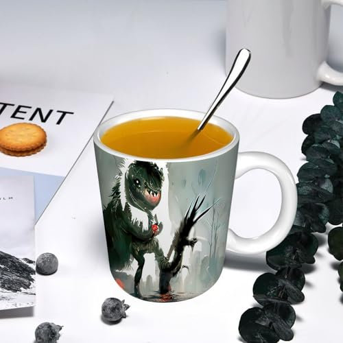YOIUE Tasse aus Keramik - Große 11oz Tassen 330ml Kaffeetassen mit Henkel, 100% Handbemalt - Trinkgläser mit Griff - Weiß,Monster-Fantasie durch Computermalerei