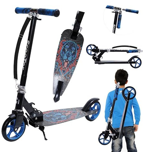 Habib Gruppe Cityroller Tretroller Scooter Kinderroller Jugendroller (6-16 Jahre) Zusammenklappbar Tragbar Roller Breites Deck Höhenverstellbar Bunte Griffe