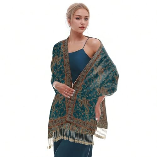 Risipu Chales y envolturas de pashmina para mujer, bufanda jacquard suave, sedosa, reversible, bohemia, verde, Talla única