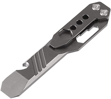 Okeeyseda Barra de Palanca de Titanio Multifuncional, Destornillador de Barra de Palanca de Bolsillo, Abrebotellas Llave de Herramientas para Exteriores. (Gris Lavado una la Piedra)