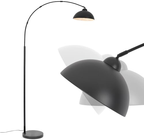 Lampadaire Arc Extra Haut 204 cm Noir, Lampe sur Pied Salon Moderne avec Base Métal 5 kg Stable, Montage Rapide 5 Minutes, Douille E27 (Ampoule Non Incluse), Idéal Chambre et Salon OVEL FL02