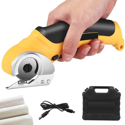 Cardboard Cutter,Electric Scissors with Safety Lock,SK5 Steel Blade,Cordless Rotary Cutter with Storage Box,Electric Crafting Shears for Leather Carpet Plastic Cutting,Sewing,Crafting