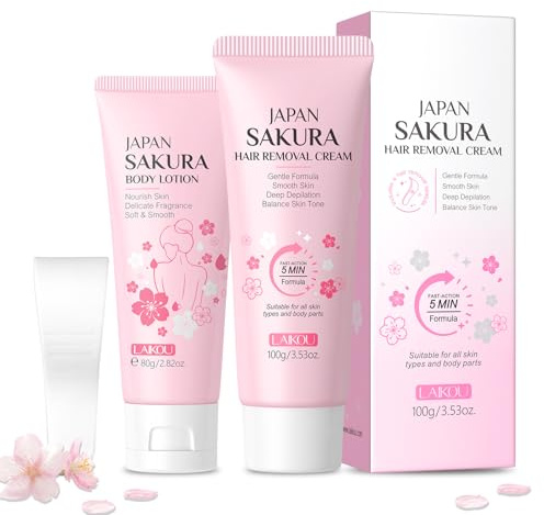 LAIKOU Haarentfernungscreme-set für Frauen, Enthaarungscreme Intimbereich mit Feuchtigkeitsspendende Bodylotion, Für Körper, Oberlippe, Wangen & Augenbrauen