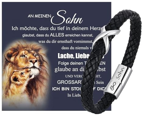 Armband Herren Mutter Sohn Geschenk - Lederarmband Männer mit Unendlichkeitszeichen Armbänder für Mein Sohn mit Spruch von Mama Papa, 18. Geburtstag Junge Geburtstagsgeschenk für 16 19 21 Jährige