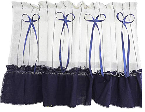 ApuaVireo&Co Cenefa de Cortina a Rayas for Ventana pequeña con Lazos, Cortinas Cortas de Cocina de Estilo mediterráneo(35 W x 19 L (Pack of 1))