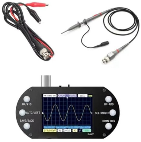 Fegtrtyoa Mini Oscilloscope Numérique Portable avec Sonde 2,5 MHz Taux D'Échantillonnage 500 KHz Mode Auto de Bande Passante pour la Réparation Électronique DIY