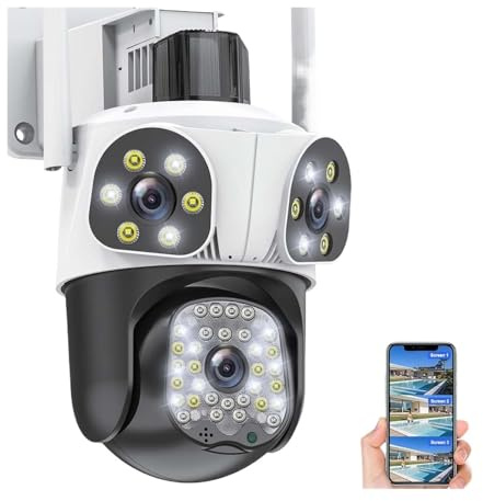 Telecamere per la sicurezza domestica, Telecamera 8K 15MP Telecamera di sicurezza esterna a tre lenti AI Tracking PTZ 8MP IP Cam Protezione di sicurezza Telecamere di sorveglianza(15MP Camera Add 64G)