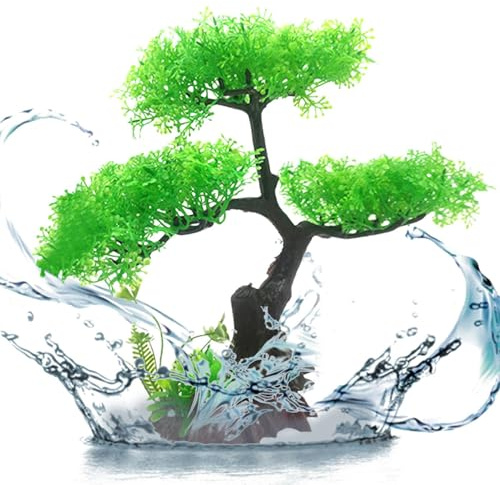 Erconsso Aquarium-Bonsai-Baum, künstliche Aquarium-Dekorationen, Blüten und Gras, Aquarium- -Set, Felsen, verstecktes Zubehör für Haushalt und Büro
