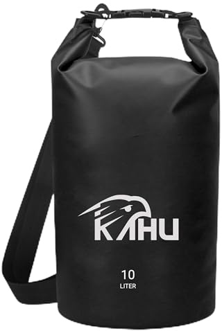 KAHU Waterproof Dry Bag Backpack - Ultra Robust, Lightweight for Travel, Floatable, with Shoulder Strap for Stand Up Paddling, Kayaking, Rafting, Camping and Hiking, 10 Litres, Black