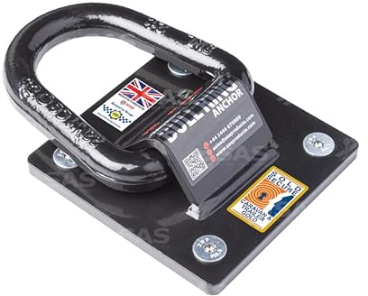 PJB Taurus Bull Ring Ground Anchor, Bolt-Down, Heavy-Duty Steel, Gold-Rated Security, Black Powder Coated, 150mm Square Base