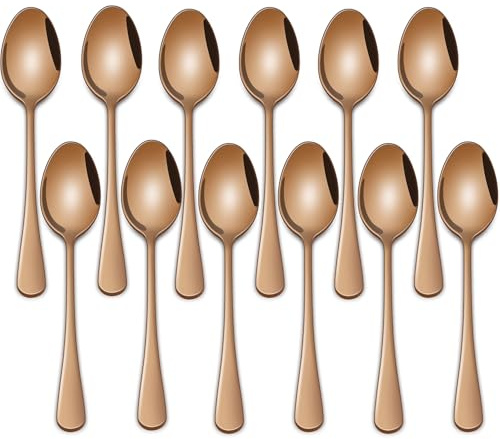 Lot de 12 petites cuillères à café et à thé en acier inoxydable et cuivre de 14 cm, couleur or rose