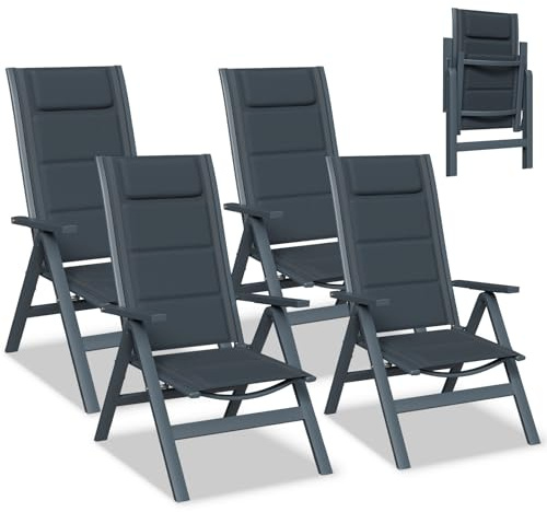 Devoko Gartenstühle Klappbar Aluminium Metall, Gartenstuhl Hochlehner, 7-Fach verstellbar, Polster Balkonstühle 4er Set, Mit Schaumstoff Sitzkissen und Rückenlehne, Maximale Belastbarkeit 160 kg.