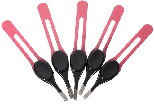 FIXOSHEE Pinzas para Cejas de Precisión Acero Inoxidable 5 Unidades Almohadilla Antideslizante, Kit para Depilación Facial, Uso Profesional y Doméstico Color Aleatorio