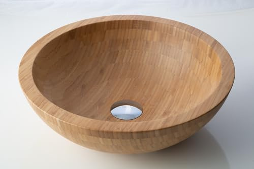Lavabo Ciotola in Bambù Naturale Ø 40,5 cm – Lavabo da Appoggio Rotondo, Design Moderno, Alto Spessore