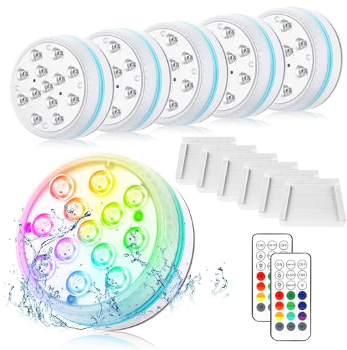 6 Stück Unterwasser Licht 13 LED IP68 Wasserdichte Leuchten Multi Farbwechsel Teichbeleuchtung Unterwasse Licht mit Fernbedienung RGB Poolbeleuchtung für Garten Aquarium Vase Badewanne Pool Oder Spa