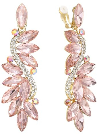 Clearine Pendientes de clip para mujer Boda moderna Cristal nupcial Flor Romance colgantes