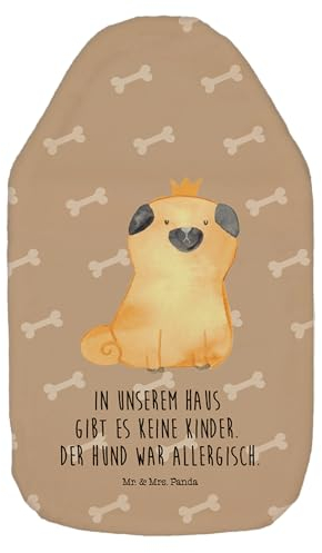Mr. & Mrs. Panda Wärmflasche Mops Krone - Geschenk, Hund, Wärmflaschenbezug, Körnerkissen, kinderlos, Bettflasche, Hunderasse, Tierliebhaber,