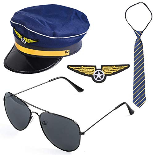 Beelittle Airline Pilot Captain Costume Kit Pilot Dress up Accessory Set with Aviator Sunglasses