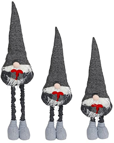 BURI Deko-Wichtel 84cm mit Mütze und Teleskopbeinen Weihnachtswichtel Weihnachtsdeko Dekofigur Weihnachten Winterdeko Deko Wichtel Figur XL Standwichtel Teleskop Wichtel grau Festliche Dekoration