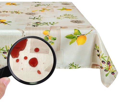 Valia Home Tischdecke mit Teflonbeschichtung für Innen- & Außenbereich geeignet Wasser & Schmutzabweisend Dank verlässlichem Lotuseffekt 140x180 cm Mediterran