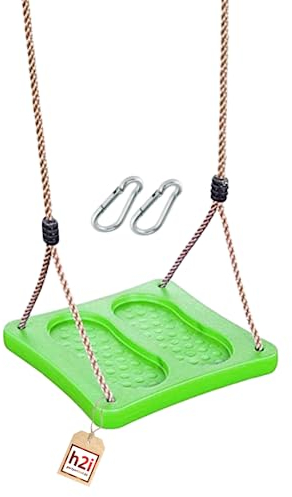 h2i Balançoire debout en plastique | Siège de balançoire carré avec pieds creux | Balançoire pour enfant avec cordes réglables | Balançoire avec mousqueton | Vert