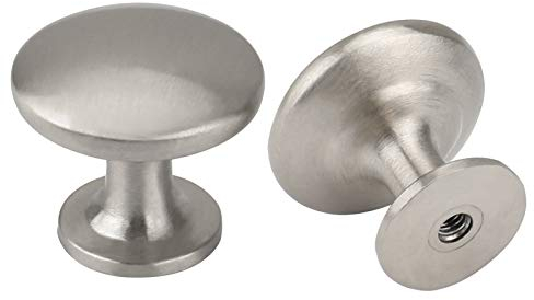 LONTAN 20 Stück Möbelknöpfe Schrankknöpfe Edelstahl Gebürstet Küchenknöpfe Silber Modern Türknopf Runden Schubladenknauf Ein Loch