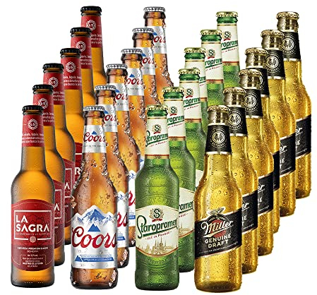 Pack Cerveza Lagers del Mundo (Coors, Staropramen, Miller y La Sagra) - Pack de 24 botellas de 330 ml - Total: 7920 ml