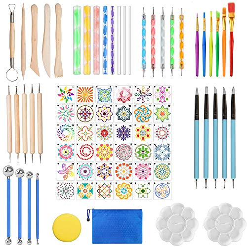 Mandala Dotting Tools, 78Pcs Mandalas Painting Stencil Kits Set Pen Dotting Tools Brushes Mandala Stencil Ball Stylus Paint Tray Acrylic Rod for Rocks Fabric Wall Nail Art Coloring Drawing Drafting