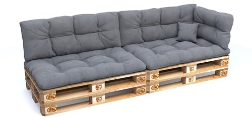 POKAR Set di Cuscini per Europallet Imbottito da 6 pezzi: 2x Sedile 120x80cm +2x Schienale 120x40cm +1x Laterale 60x40cm +1x decorativo 40x40cm, per Divano da Giardino, senza Pallet, grigio