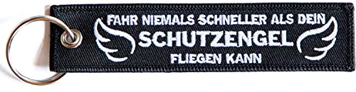 RENEGADE Schutzengel - Motorrad Schlüsselanhänger aus Stoff mit Schlüsselring - bestickt mit leuchtendem Faden & kratzfest (130 x 30 mm, schwarz). Ideal für Ihr Motorrad