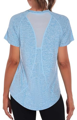 Wayleb T Shirt de Sport Femme Tee Shirt Long Vêtement Sportif Manches Tops Hauts à col Rond Sport en Salle