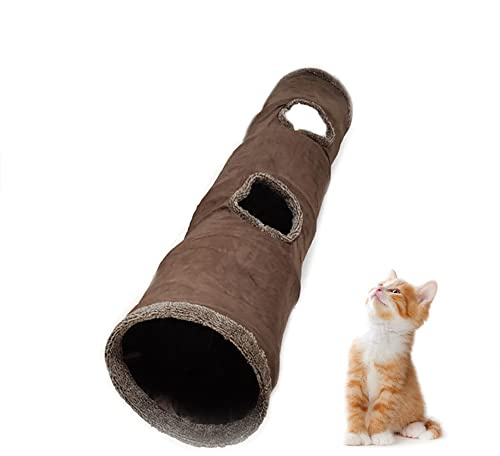 Primst Katzentunnel großer Katzen Tunnel, Faltbarer Rascheltunnel aus grauem Wildleder, Katzen Spielzeug Tunnel, geeignet für Katze (Brown 51x12inch)