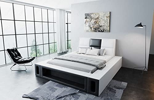 Sofa Dreams Wasserbett Venosa mit beheizbarer Wasserbettmatratze und kompletter Technik LED Beleuchtung 140x200 160x200 180x200 200x200 200x220 (160 x 200 cm, Weiß-Schwarz)
