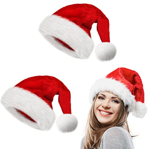 obqo 2 Stück Weihnachtsmütze Erwachsene - Flauschige Plüsch Nikolausmütze für Frauen Männer Extra dicker Samt Nikolaus Weihnachten Weihnachtsmann Mütze für Teenager Weihnachtsfeier Weihnachtszubehör