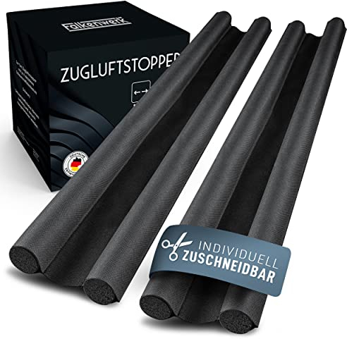 FALKENWERK Zugluftstopper für Türen [2er Set] - Zuschneidbare Türdichtung 90 cm - Heizkosten sparender Tür Zugluftstopper - Doppelseitige Türdichtung unten - Tür Dichtung mit idealer Passform -Schwarz