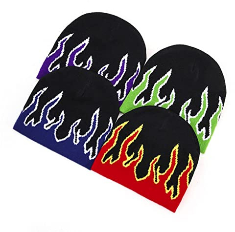 nezababy 4 STÜCKE Mützen Männer Stricken Flamme Hüte Frauen Stricken Winter Fire Print Caps Hip Hop Skifahren Outdoor