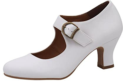 PASARELA - Zapatos de Baile Flamenco Napa Soft Hebilla Soft Mujer Color: Blanco Talla: 38