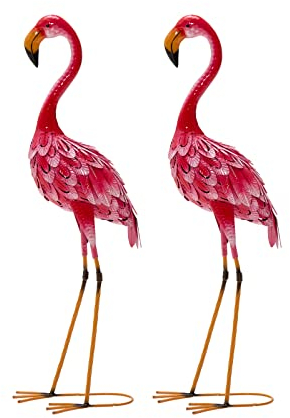 GOPLUS Flamingo-Gartenstatuen, 2er Set Gartenskulpturen aus Metall, 89cm hoch Gartendeko für Zuhause & Terrasse (Flamingo)