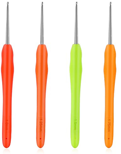 4 Stück Häkelnadel Ergonomische Häkelnadeln Set mit Weichen Griffen Häkeln Stricknadeln DIY Garnwebwerkzeuge für feine Arbeiten Spitzenstrickhandschuhe Schuhe Mützen Socken Schal