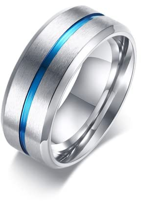 Ztcily Anillo de acero inoxidable para hombre, anillo azul antiestrés con ranura, anillo de tungsteno de 8 mm, idea de regalo para el día del padre, boda, cumpleaños, Navidad, San Valentín, 63, Metal