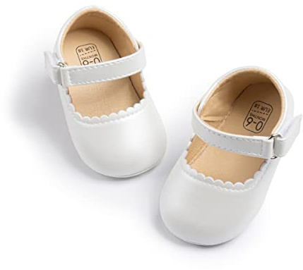 CENCIRILY Infant Baby Girls Mary Jane Flats Non Slip Soft Sole Prewalker Princess Wedding Dress Shoes