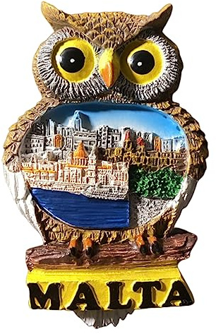Malta - Calamita da frigorifero con gufo creativo, souvenir da viaggio, decorazione 3D, adesivo magnetico per la collezione artigianale