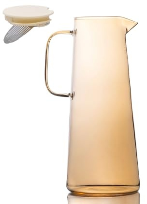 Intirilife Karaffe Kanne aus Glas in Amber - 1.4 Liter Füllmenge - Glas Wasser Krug mit Deckel und Sieb für Heiße und Kalte Getränke Tee Saft Limonade