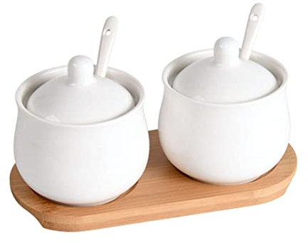 Azucarero De Cerámica Con Tapa, Azucarero De Porcelana Con Cuchara, Salero Pequeño, Tarro De Almacenamiento, for Barra De Café, Restaurante-Blanco-2 Juego De Tarros De Especias De Cocina ( Color : Whi