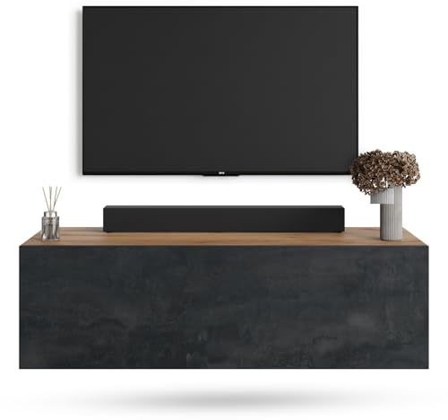 Planetmöbel West TV-Schrank, Fernsehtisch 100 cm lang, TV-Board | für Fernseher bis 55 Zoll, TV Board viel Stauraum, lowboard hängend, Fernsehschrank 100 x 30 x 37,5 cm, charcoal