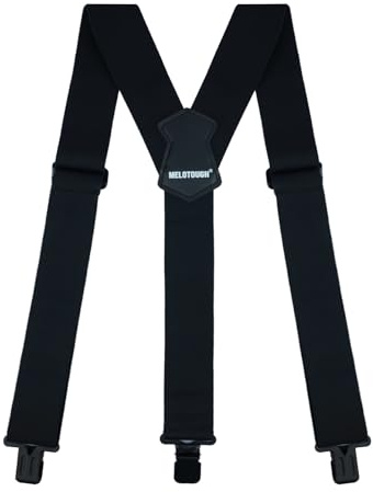 MELOTOUGH Black Y Back Suspenders for Men, 2 Inch Wide, Heavy Duty Clips, Work Suspenders for Women