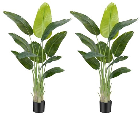 Keeplush Artificial Bird of Paradise Plant Outdoor 150CM Fake Tropical Banana Tree with 10 Leaves-Perfect Faux Plants for Indoor, Floor Plant in Pot for Home Decor in Living Room Office Bedroom 2Pack