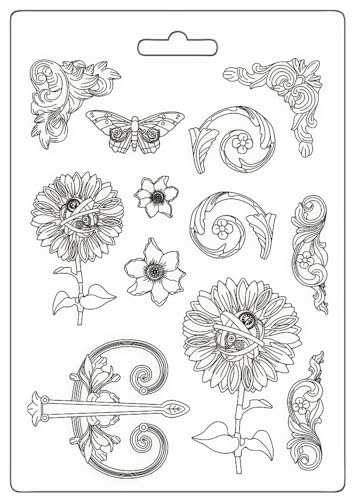 Stamperia - Soft Mould A5 for Scrapbooks, Albums, and Bullet Journals, Suitable for Soft Clay, Ceramic Powder and More, for Crafts and Gifting (Sir Vagabond in Fantasy World Mechanical Sunflower)